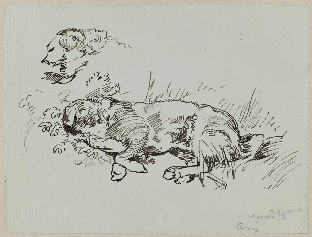 Dog Lying In The Grass Wall Art by Hans Thoma - High-Resolution Digital Print