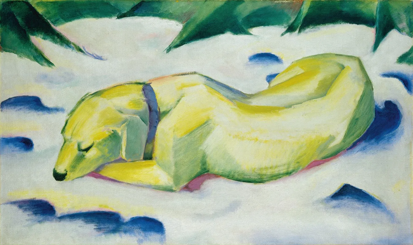 Dog Lying In The Snow Wall Art by Franz Marc - High-Resolution Digital Print