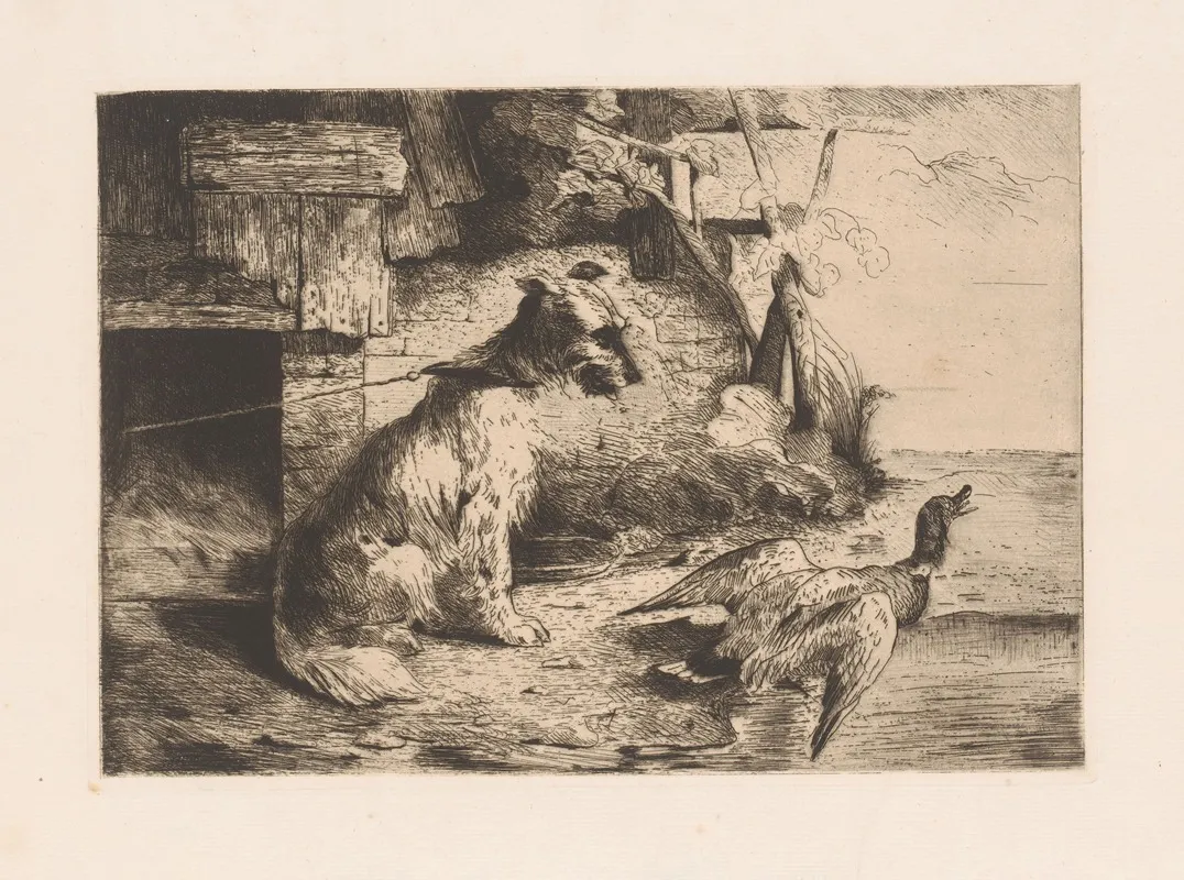 Dog On A Chain And A Duck Wall Art by Zacharie Noterman - High-Resolution Digital Print