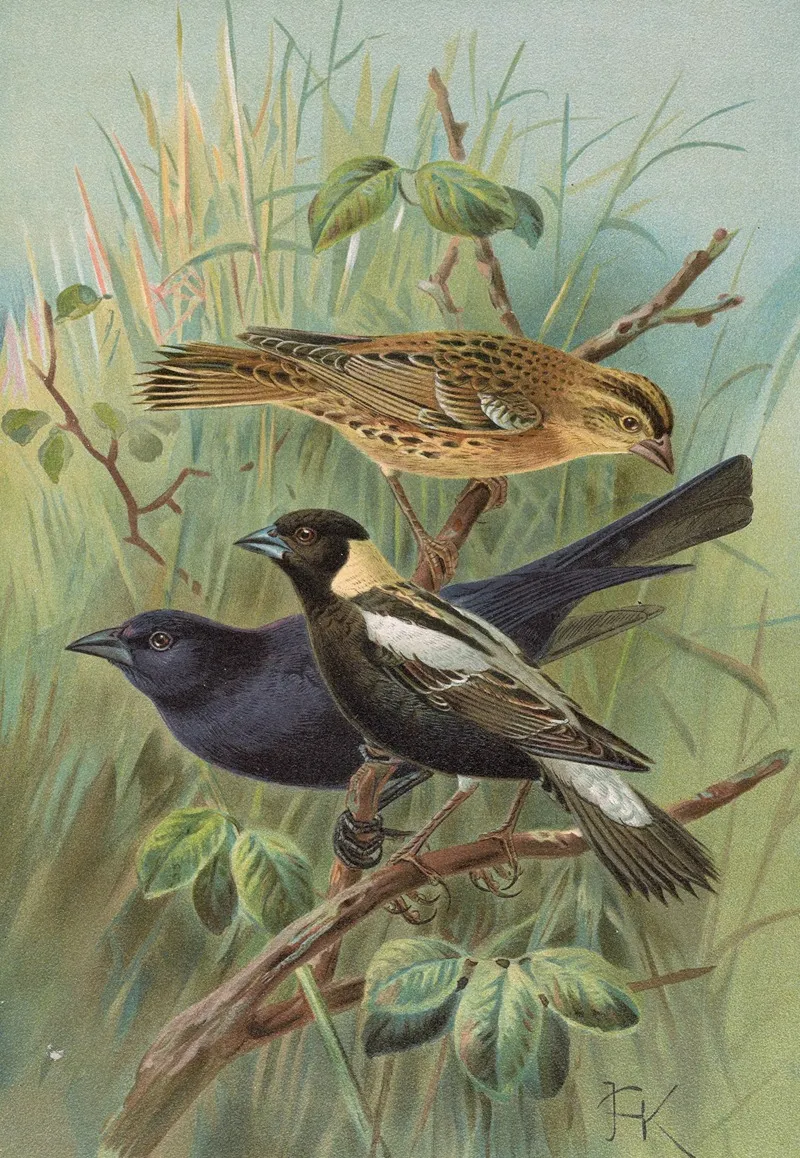 Dolichonyx Oryzivorus Molothrus Cabanisii Cassin Wall Art by Johann Friedrich Naumann - High-Resolution Digital Print