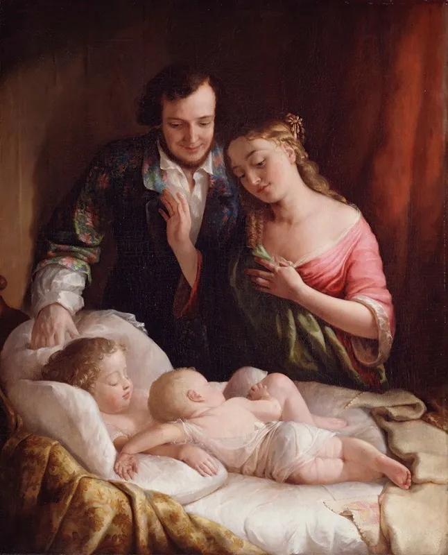 Domestic Happiness Wall Art by Lilly Martin Spencer - High-Resolution Digital Print