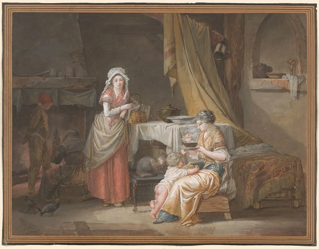 Domestic Interior With A Young Woman And A Wet Nurse Feeding A Child