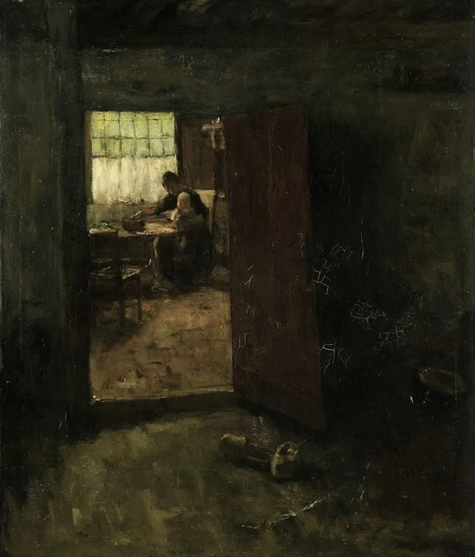 Domestic Interior With Country Woman And Child Wall Art by Jacob Simon Hendrik Kever - High-Resolution Digital Print