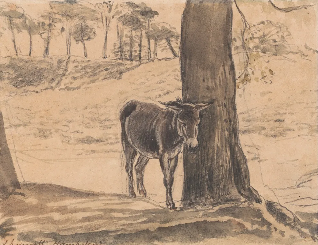 Donkey Beside A Tree Hampstead Wall Art by John Linnell - High-Resolution Digital Print