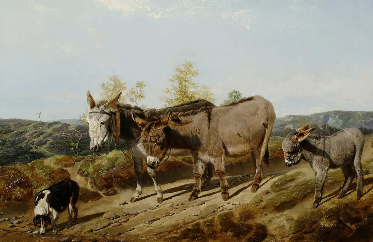 Donkeys On A Moorland Track Wall Art by Friedrich Wilhelm Keyl - High-Resolution Digital Print