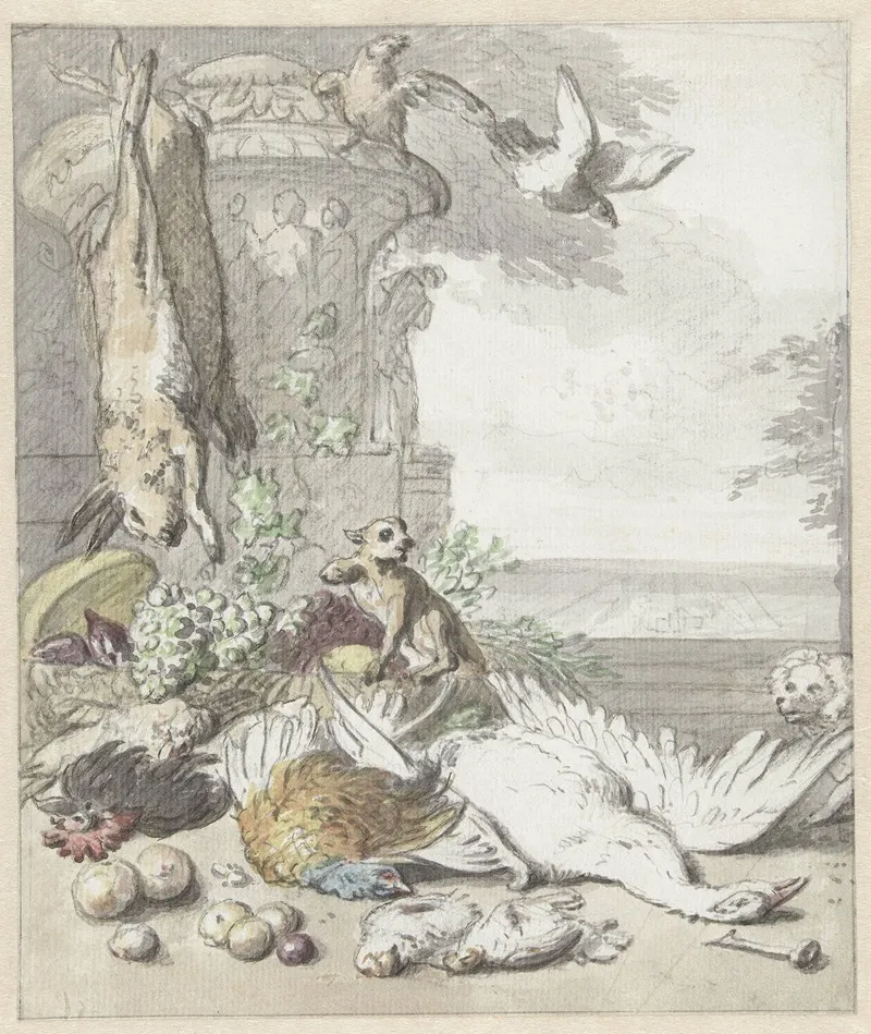 Dood Wild Een Aap Een Hond En Enige Vogels Wall Art by Jan Weenix - High-Resolution Digital Print