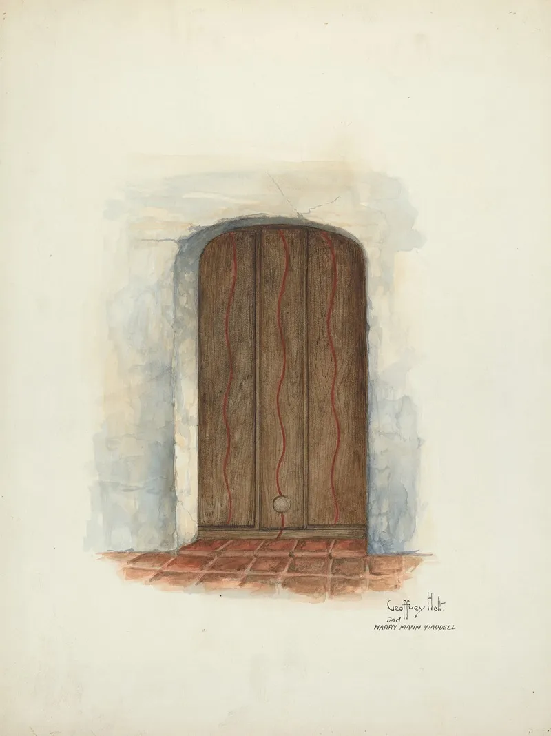 Door Facade Of Mission House Wall Art by Geoffrey Holt and Harry Mann Waddell - High-Resolution Digital Print