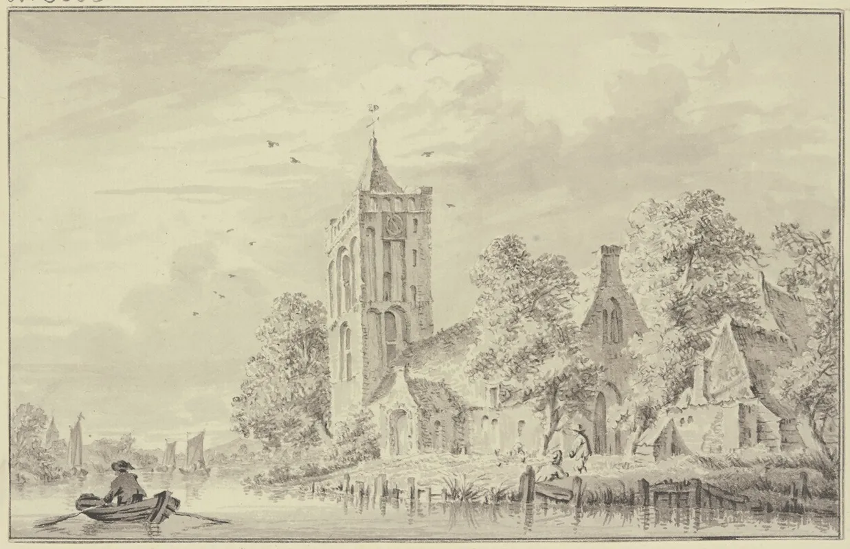 Dorfkirche Am Wasser Links Rudert Ein Mann Einen Kahn Wall Art by Paulus van Liender - High-Resolution Digital Print