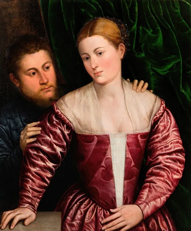 Double Portrait Of A Venetian Woman And Her Cavalier Wall Art by Paris Bordone - High-Resolution Digital Print