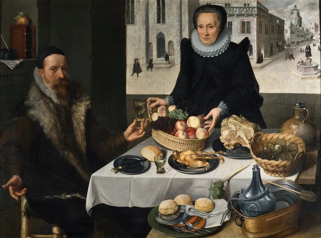 Double Portrait Of An Elderly Couple Wall Art by Lucas van Valckenborch - High-Resolution Digital Print
