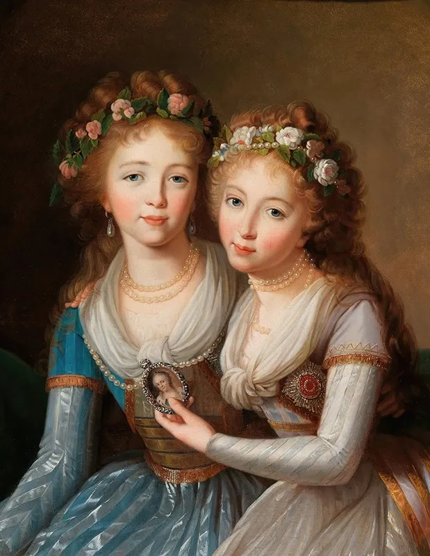 Double Portrait Of The Grand Duchesses Alexandra 1783 1801 And Helena 1784 1803 Romanov Daughters Of Czar Paul I 1745 1801 Wall Art by Follower of Marie-Louise Élisabeth Vigée-Lebrun - High-Resolution Digital Print
