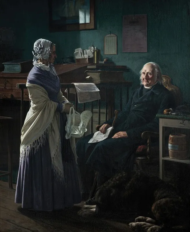 Double Portrait Of The Merchant Christopher Friedenreich Hage 1759 1849 And His Wife Arnette Born Just 1778 1866 Wall Art by Wilhelm Marstrand - High-Resolution Digital Print