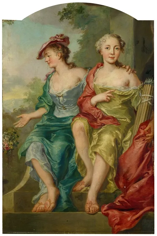 Double Portrait Of Two Ladies As Sheperdess Wall Art by Johann Heinrich Keller - High-Resolution Digital Print