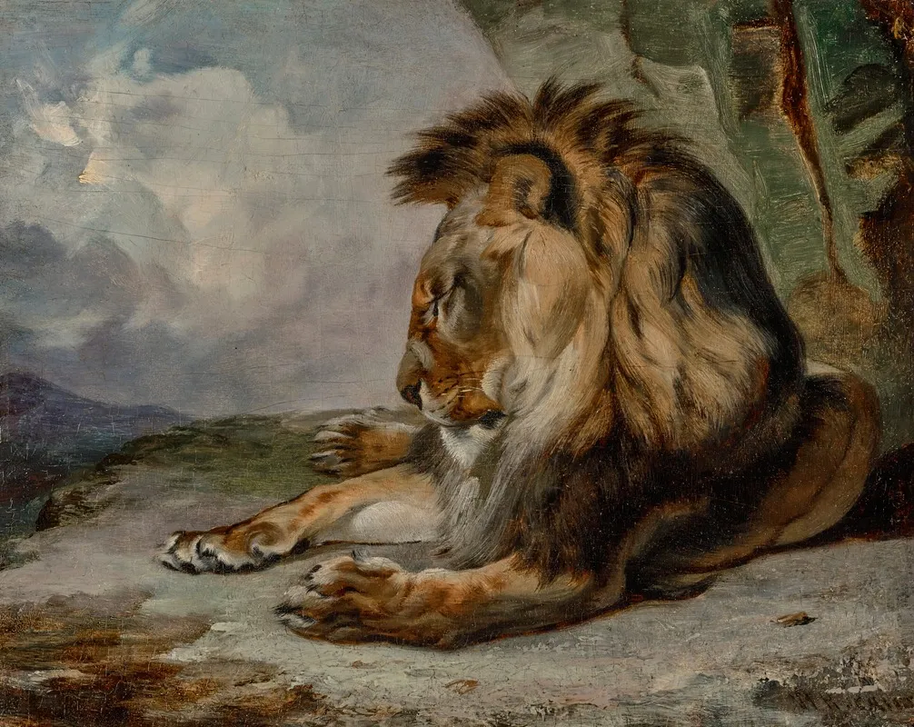 Dozing Lion Wall Art by William Huggins - High-Resolution Digital Print