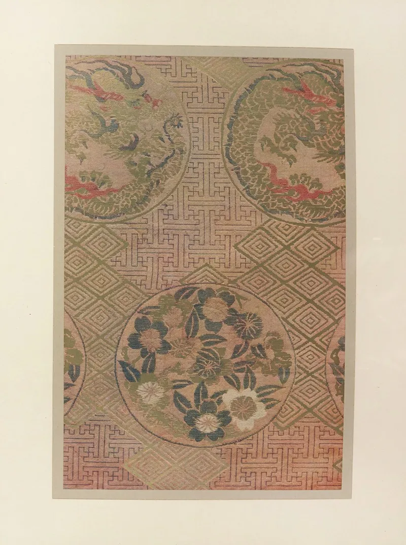 Dragon Et Fleurs Sur Fond Geometrique