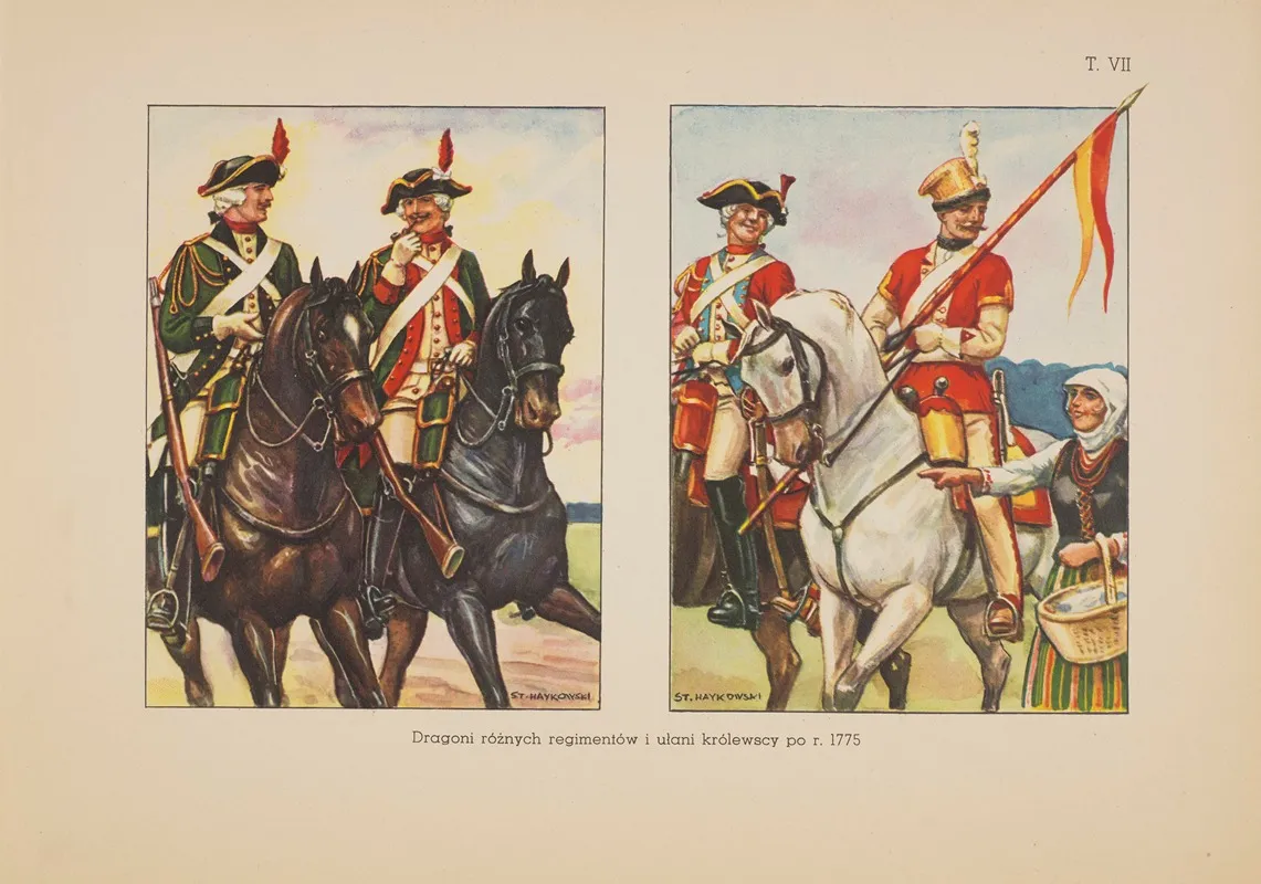 Dragoni roznych regimentow i ulani krolewscy po r 1775 Wall Art by Stanisław Haykowski - High-Resolution Digital Print