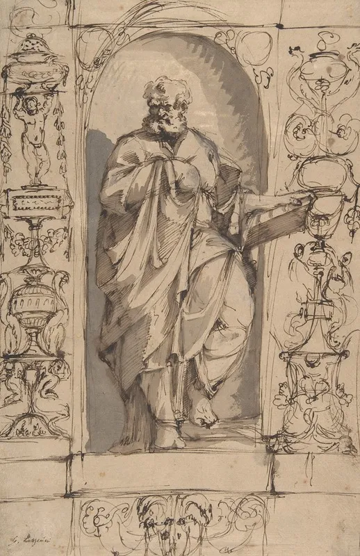 Draped Male Figure Standing In A Niche Wall Art by Gregorio Lazzarini - High-Resolution Digital Print