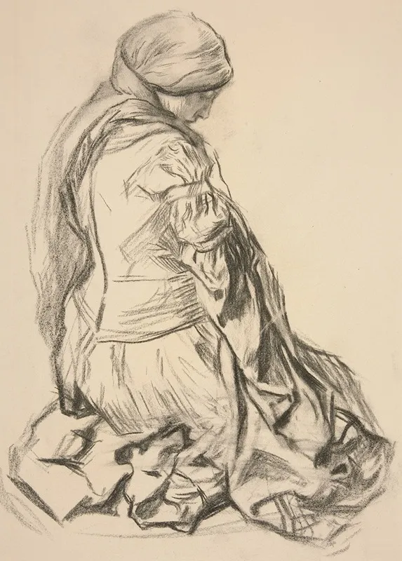 Drapery Study For Galahad Departs In The Quest Of The Holy Grail Mural Series At Boston Public Library