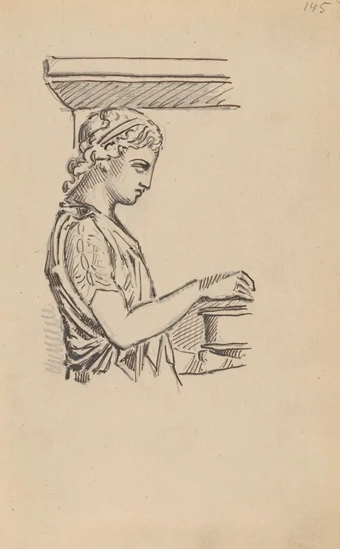 Drawing Of Classical Bas Relief Portrait Of A Young Woman