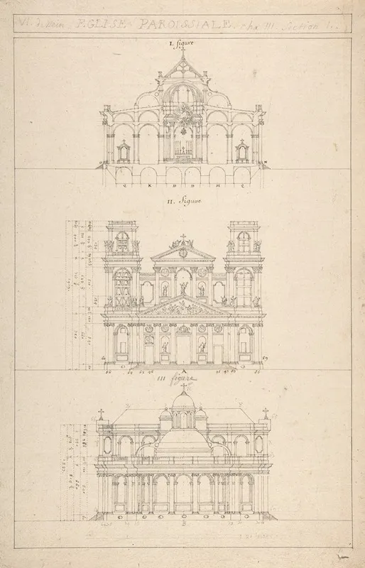Drawing Of Interior Facade And Rear Of Church Wall Art by Jacques Germain Soufflot - High-Resolution Digital Print