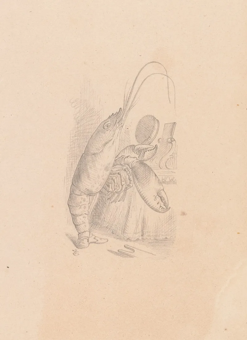 Drawing Of The Lobster Primping Before A Mirror