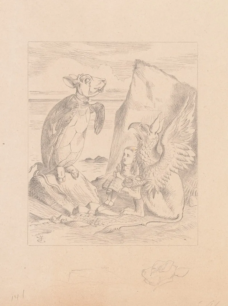 Drawing Of The Mock Turtle And Gryphon Sing To Alice