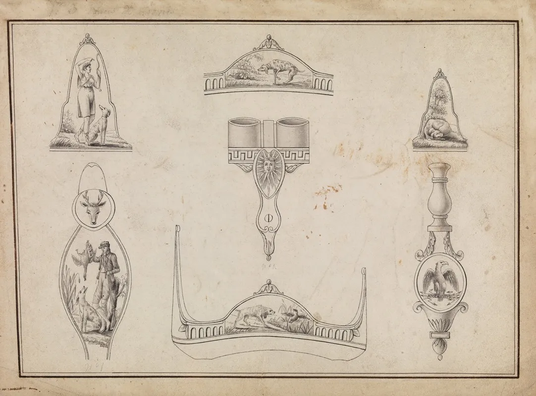 Drawing With Seven Designs For Firearms Ornament Wall Art by Jean-Francois Lucas - High-Resolution Digital Print