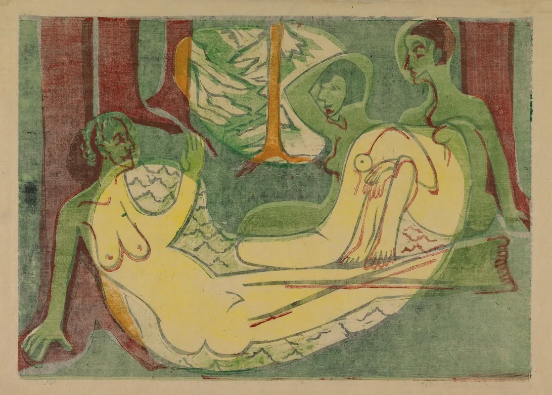 Drei Akte Im Walde 2 Wall Art by Ernst Ludwig Kirchner - High-Resolution Digital Print