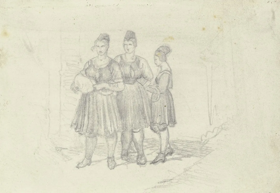 Drei Bauernmadchen In Oberhessischer Tracht Wall Art by Carl Engel - High-Resolution Digital Print