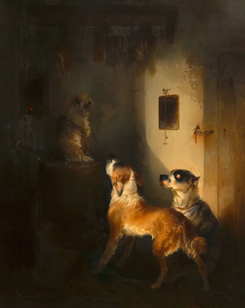Drei Hunde In Einer Fleischkammer Wall Art by Carl Pischinger - High-Resolution Digital Print