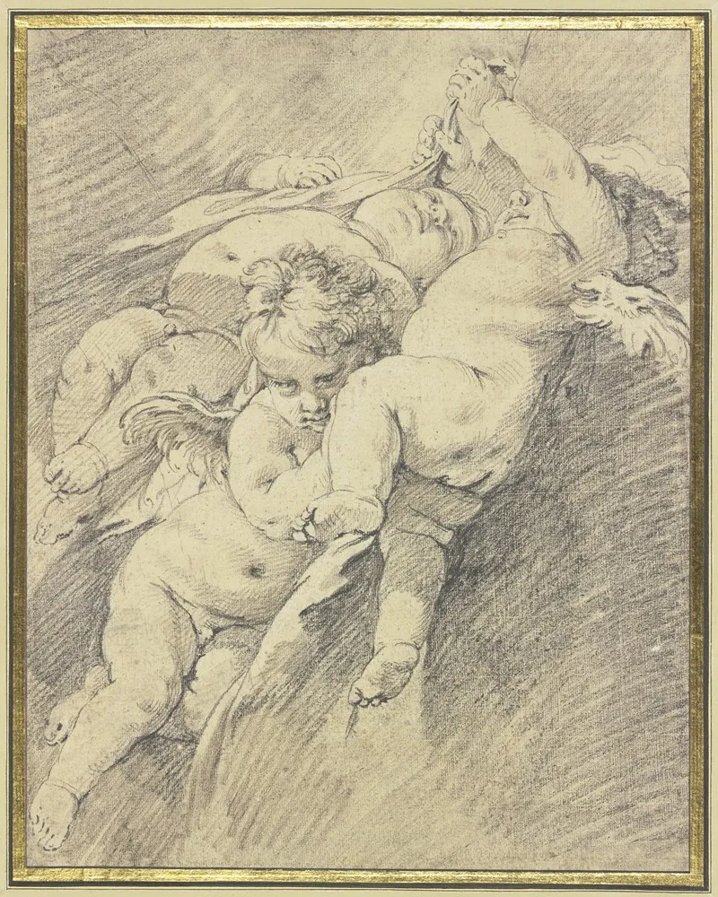 Drei In Der Luft Schwebende Engel Wall Art by François Boucher - High-Resolution Digital Print