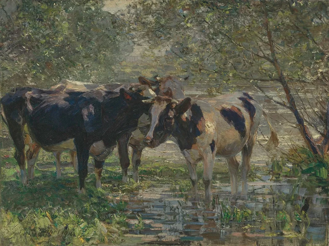 Drei Kuhe Am Bach Three Cows By A River
