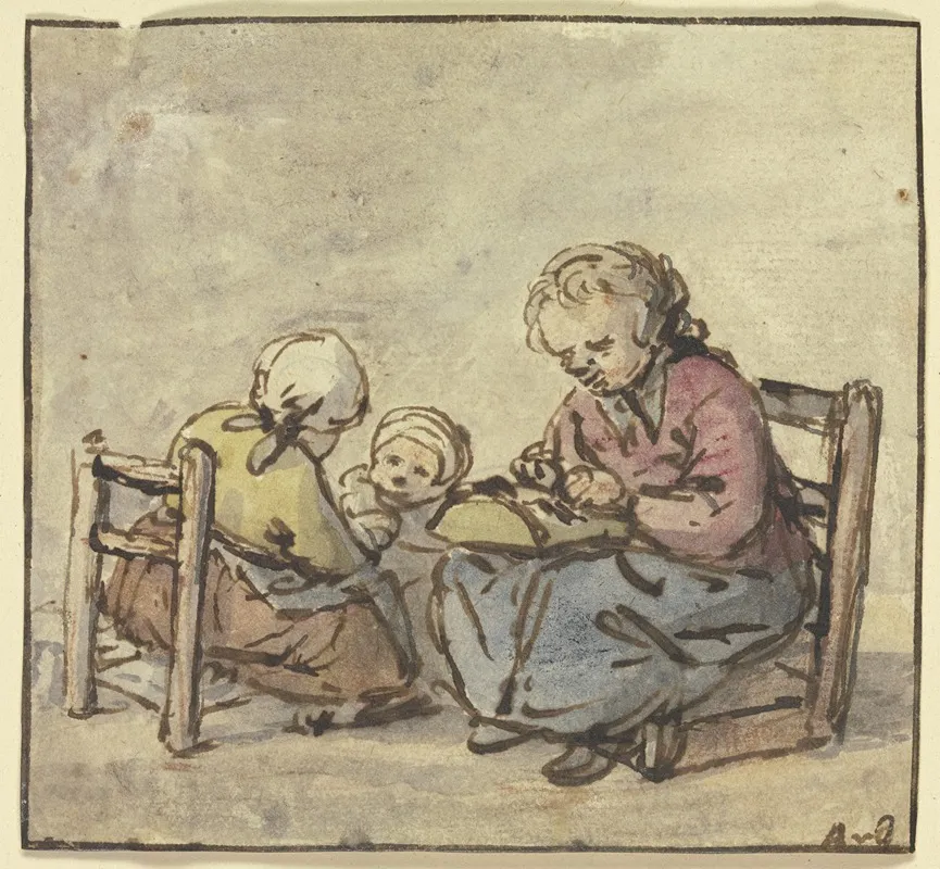 Drei Madchen Das Alteste Beim Spitzenkloppeln Wall Art by Adriaen van Ostade - High-Resolution Digital Print
