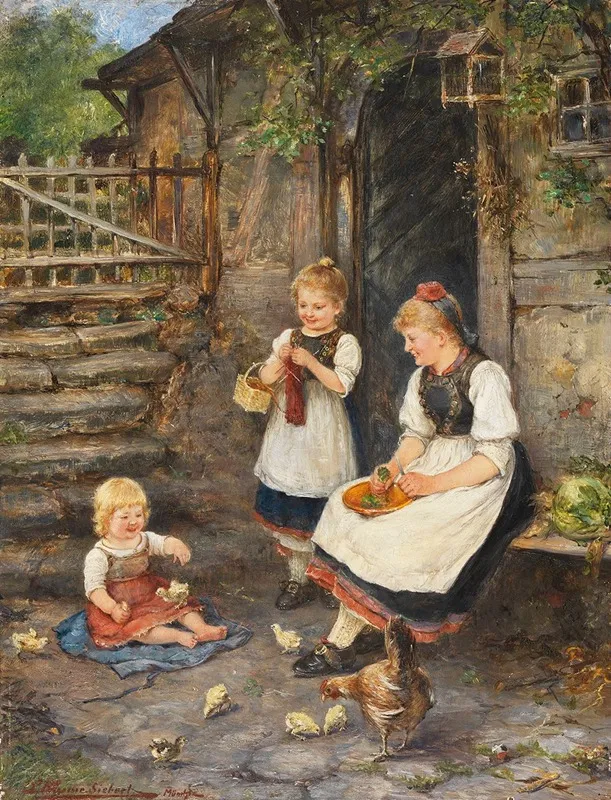 Drei Madchen In Schwalmer Tracht Wall Art by Ludwig Blume-Siebert - High-Resolution Digital Print