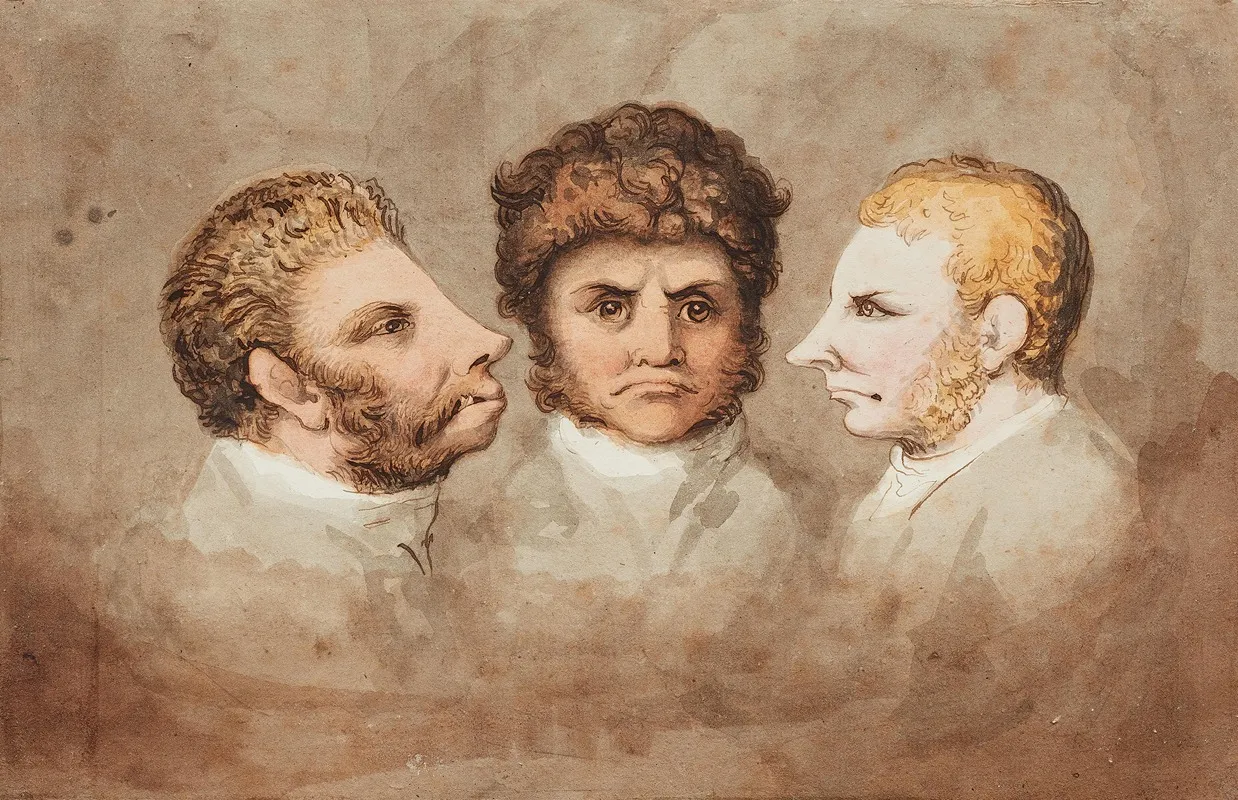 Drei Mannliche Kopfstudien Wall Art by Johann Heinrich Wilhelm Tischbein - High-Resolution Digital Print