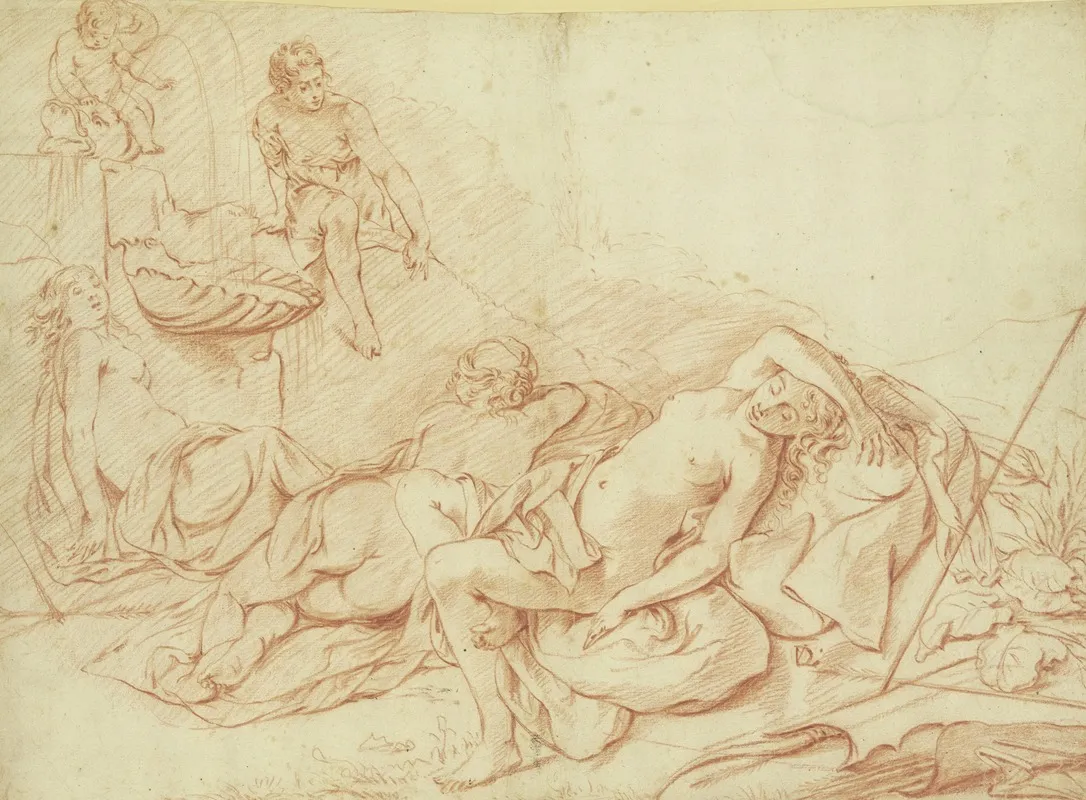 Drei Schlafende Nymphen Von Einem Jungling Belauscht Wall Art by Dirck van der Lisse - High-Resolution Digital Print