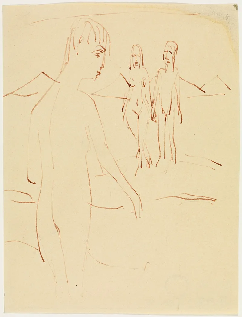 Drei Stehende Akte Im Freien Wall Art by Ernst Ludwig Kirchner - High-Resolution Digital Print