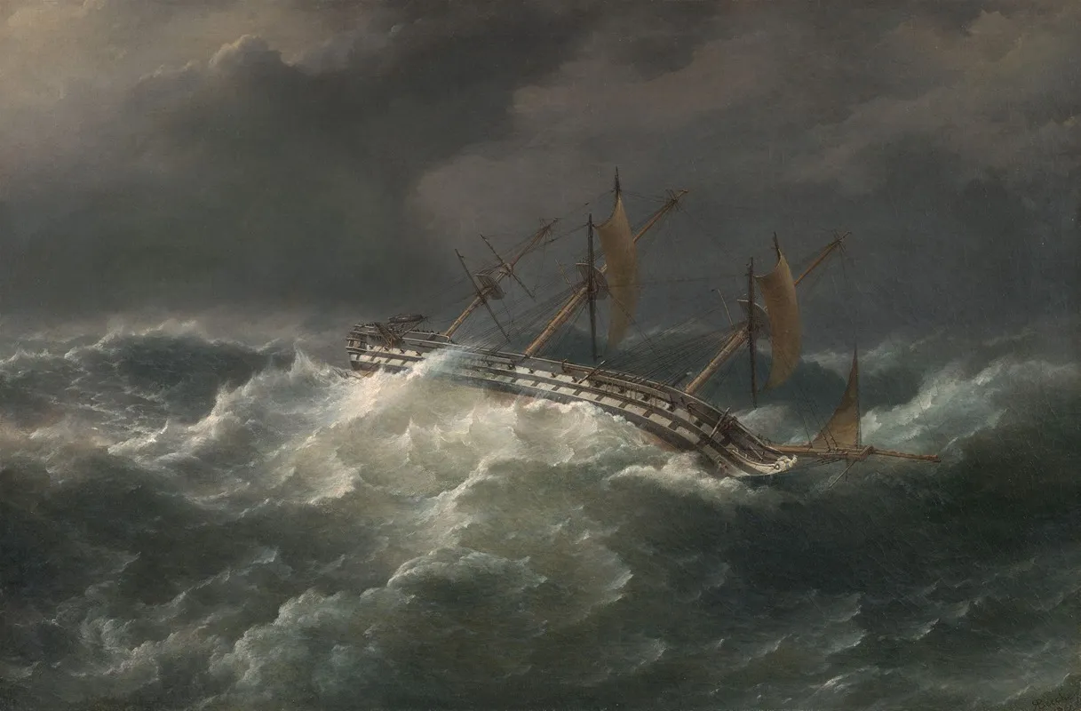 Dreimaster In Sturmischer See Wall Art by Robert Brydges Beechey - High-Resolution Digital Print