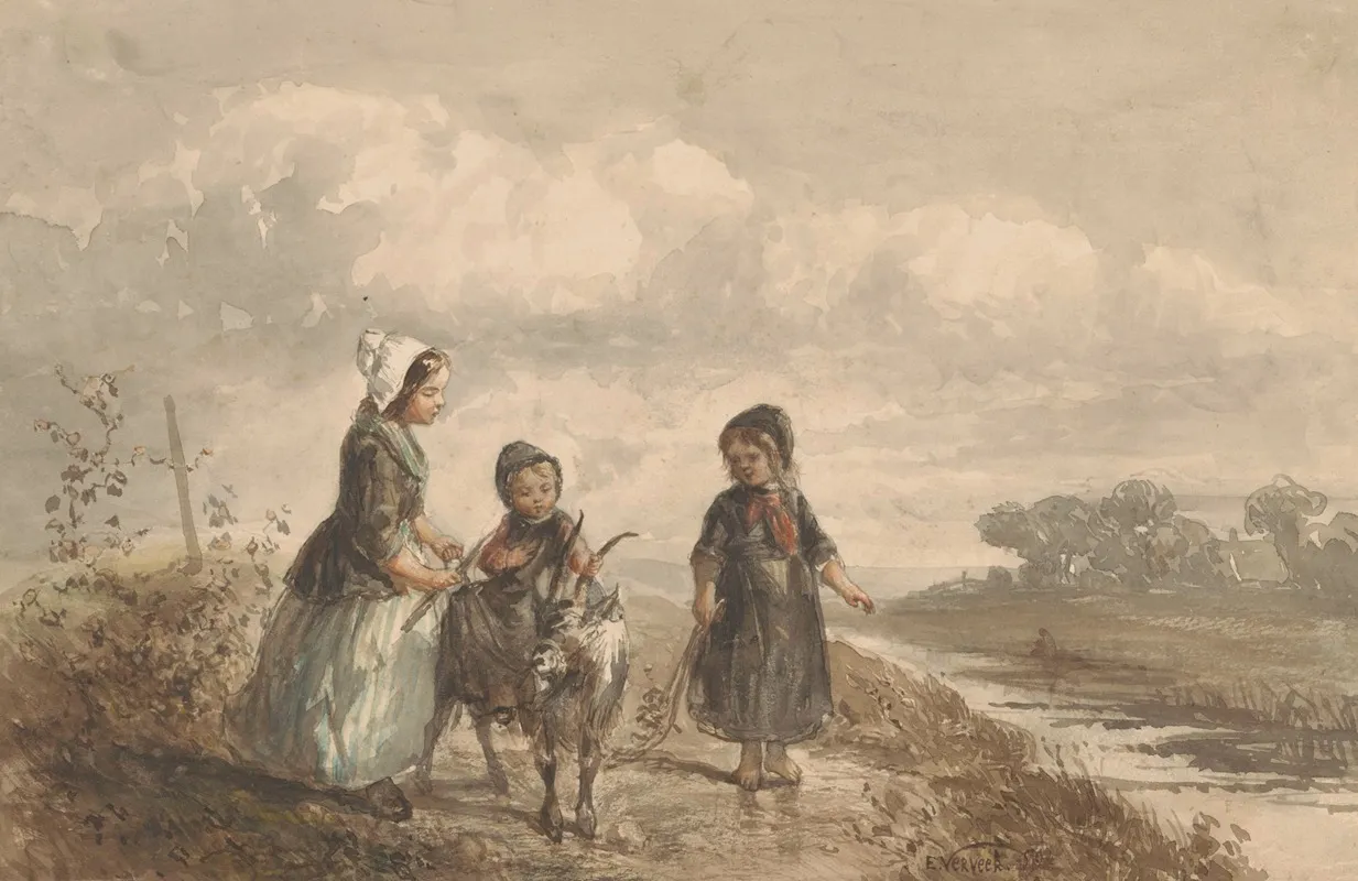 Drie Jonge Kinderen In Een Landschap Wall Art by Elchanon Verveer - High-Resolution Digital Print