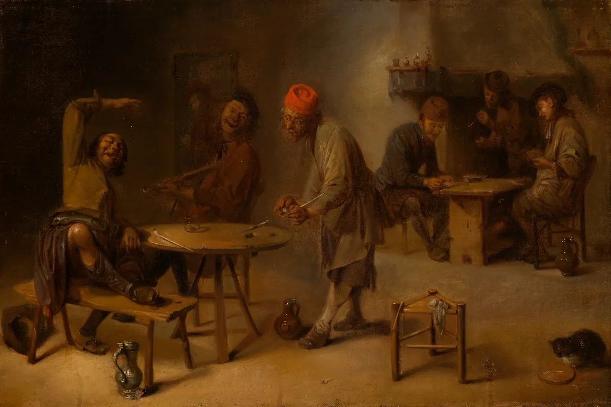 Drinking Gambling And Singing Peasants In The Tavern Wall Art by Abraham Diepraam - High-Resolution Digital Print