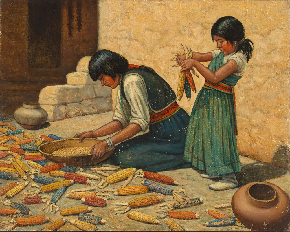 Drying Corn Wall Art by Carl Moon - High-Resolution Digital Print