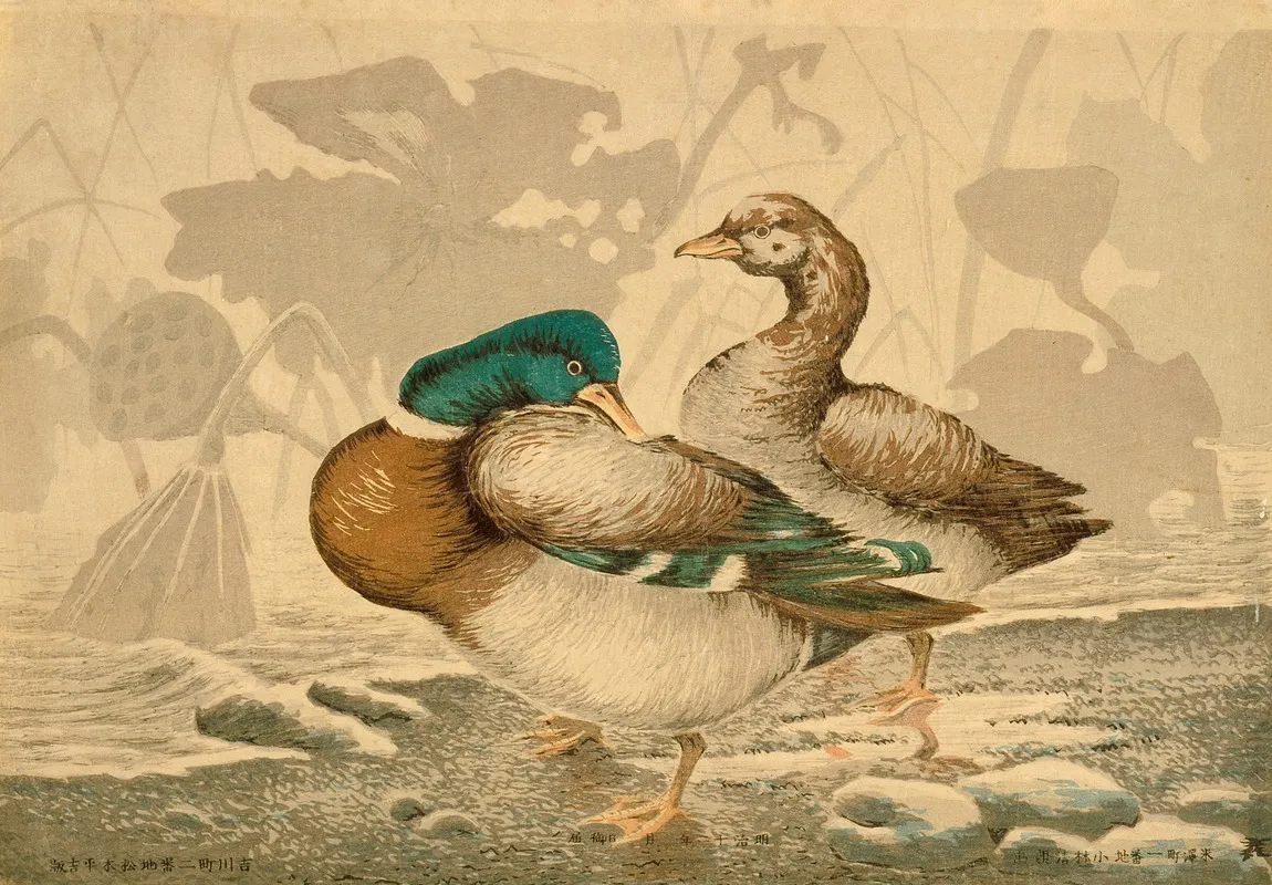 Ducks And Withered Lotus Wall Art by Kobayashi Kiyochika - High-Resolution Digital Print