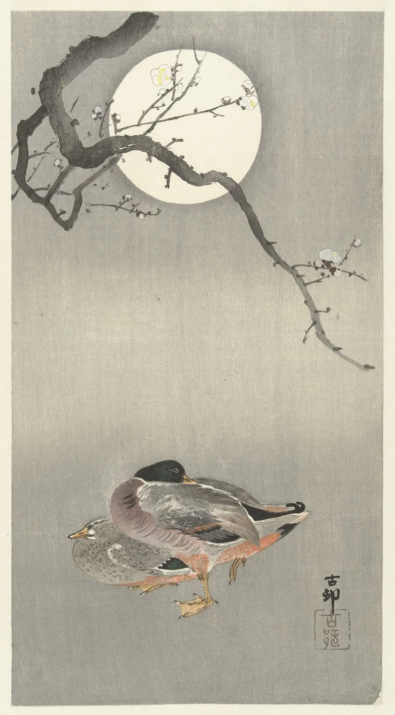Ducks At Full Moon Wall Art by Ohara Koson - High-Resolution Digital Print