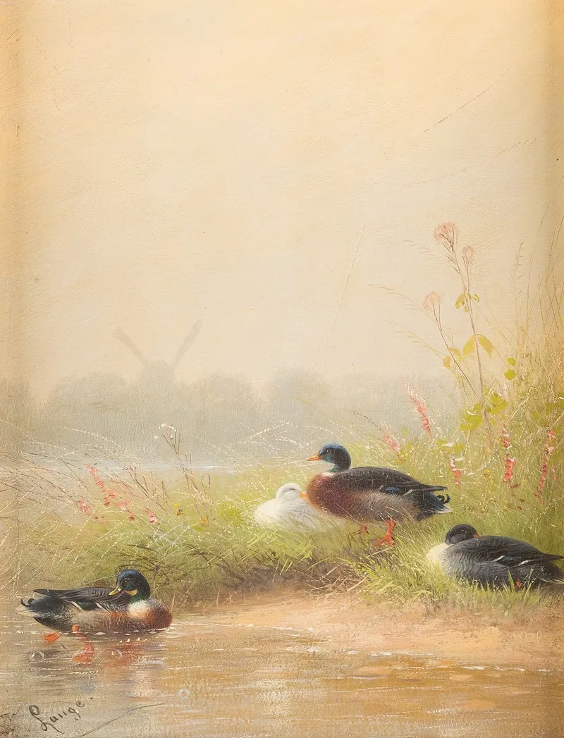 Ducks At The Riverside Wall Art by Fritz Lange - High-Resolution Digital Print