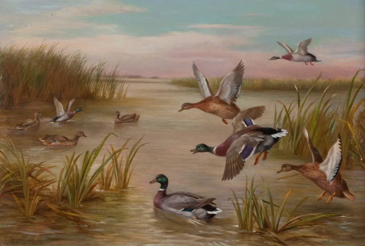 Ducks In Flight Wall Art by Edgar Hunt - High-Resolution Digital Print