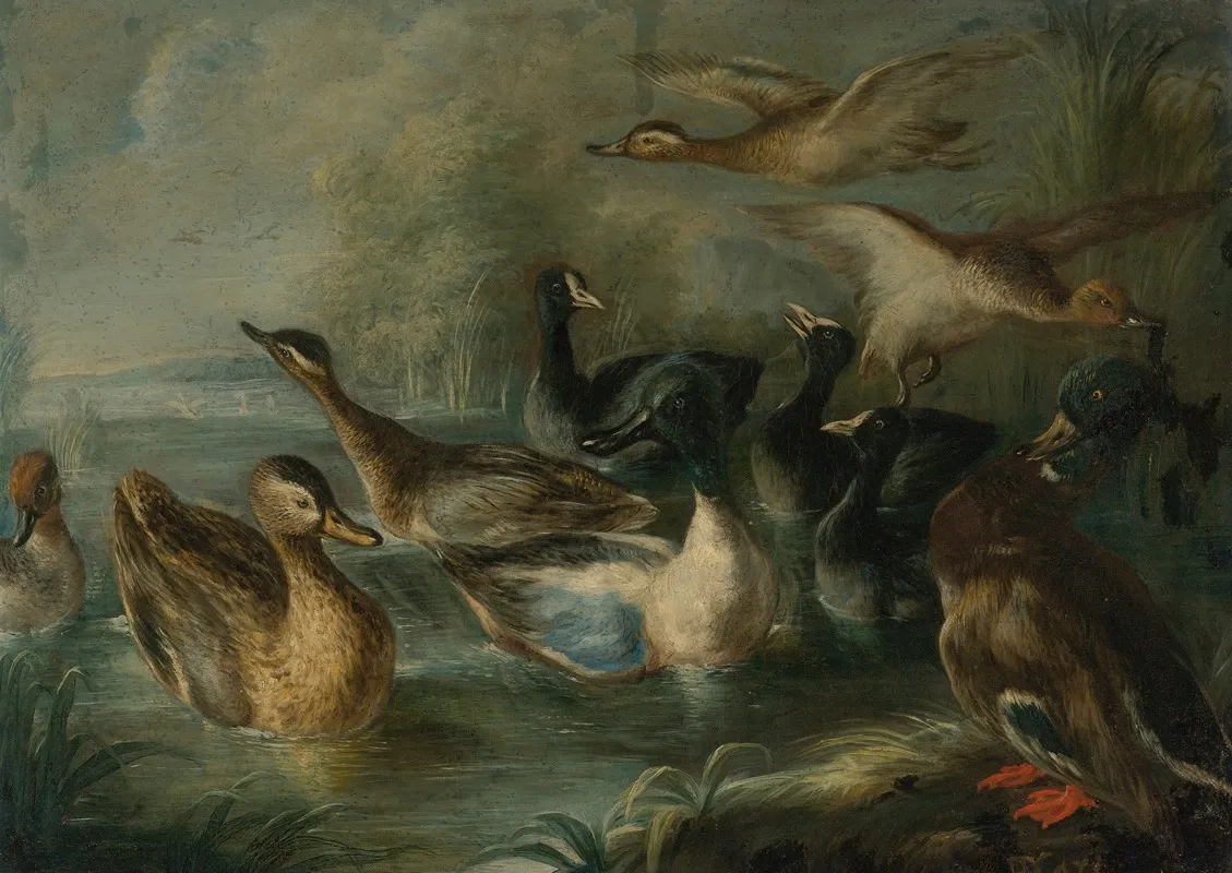 Ducks On The Pond Wall Art by Neapolitan School - High-Resolution Digital Print