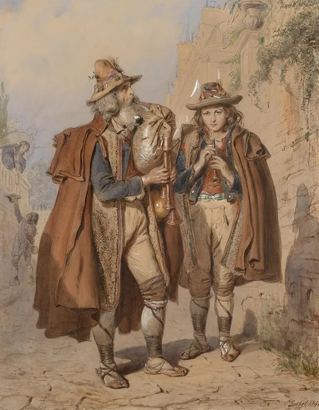 Dudelsackpfeifer Und Flotenspieler Wall Art by Carl Goebel - High-Resolution Digital Print