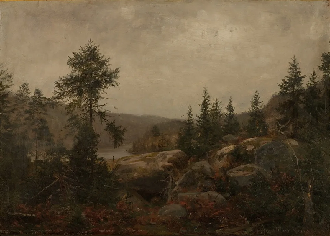 Duskregn Garden Foss Mandalselven Wall Art by Amaldus Nielsen - High-Resolution Digital Print