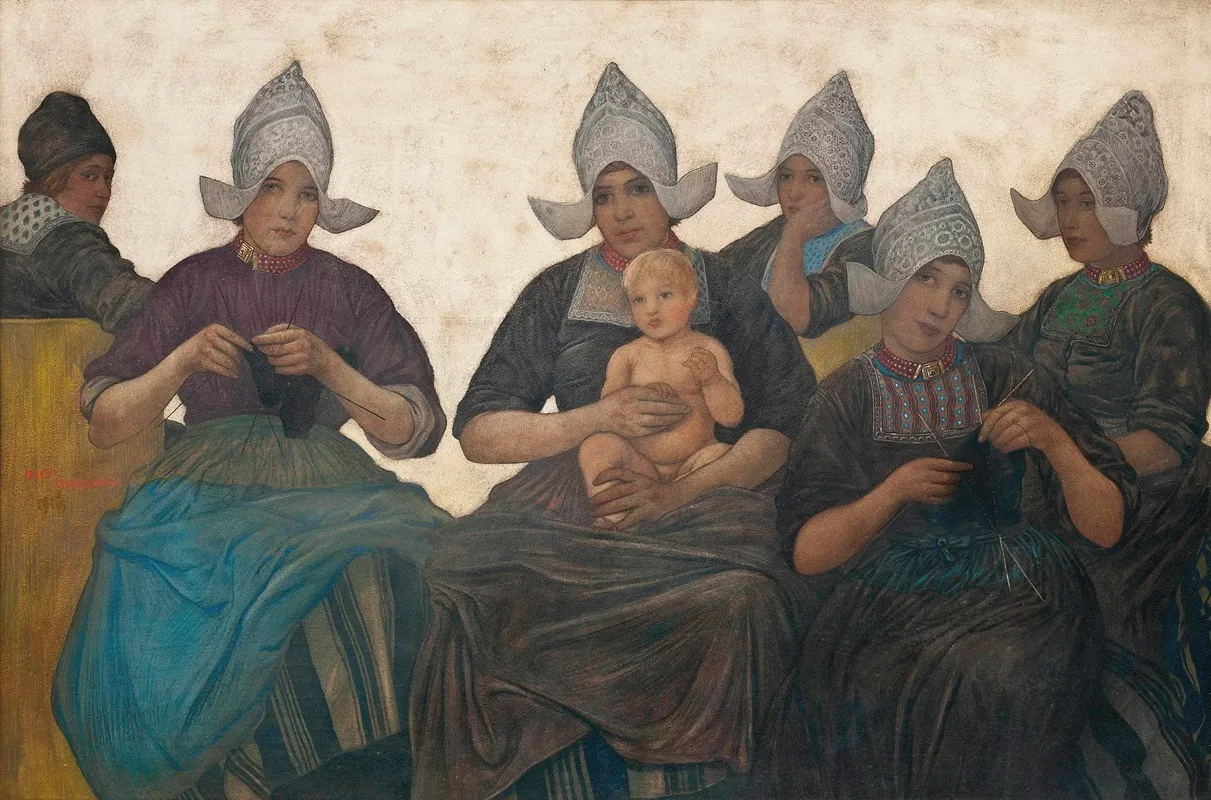 Dutch Ladies Knitting In Traditional Dress Wall Art by Nicolaus Wilhelm Jungmann - High-Resolution Digital Print
