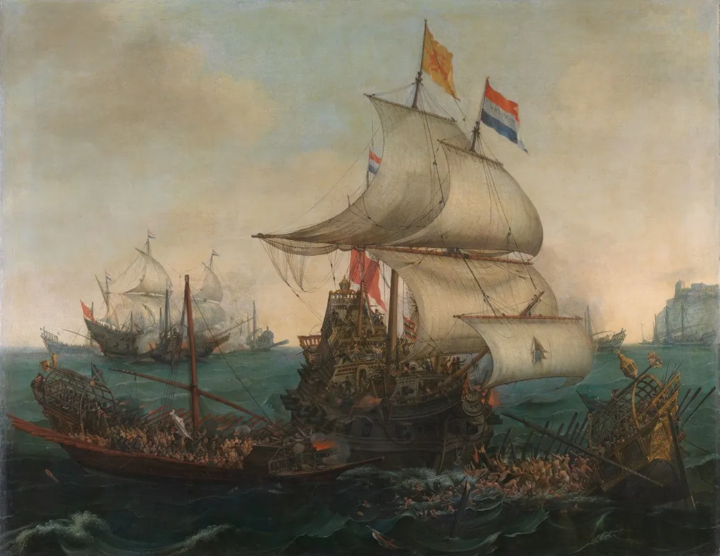 Dutch Ships Ramming Spanish Galleys Off The English Coast 3 October 1602 Wall Art by Hendrik Cornelisz. Vroom - High-Resolution Digital Print